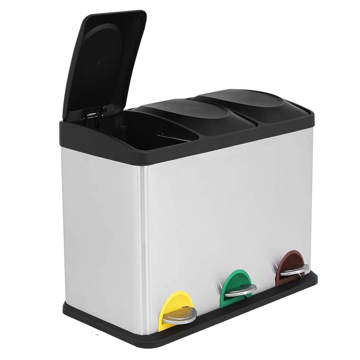 Cubo de reciclaje 45 L 3 compartimentos plata (12)