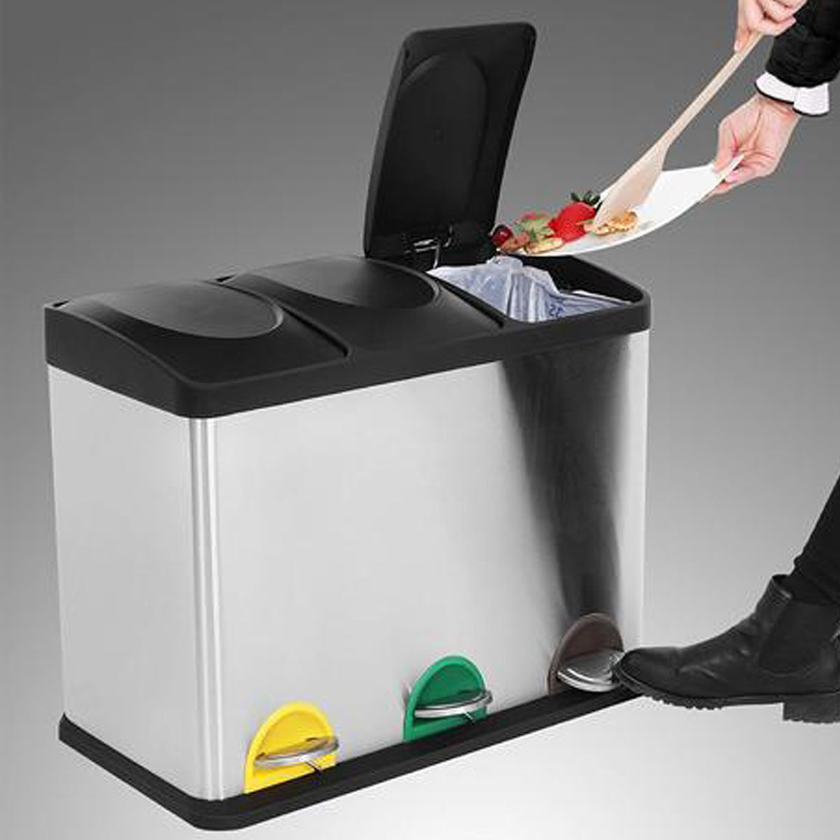 Cubo de reciclaje 45 L 3 compartimentos plata (16)