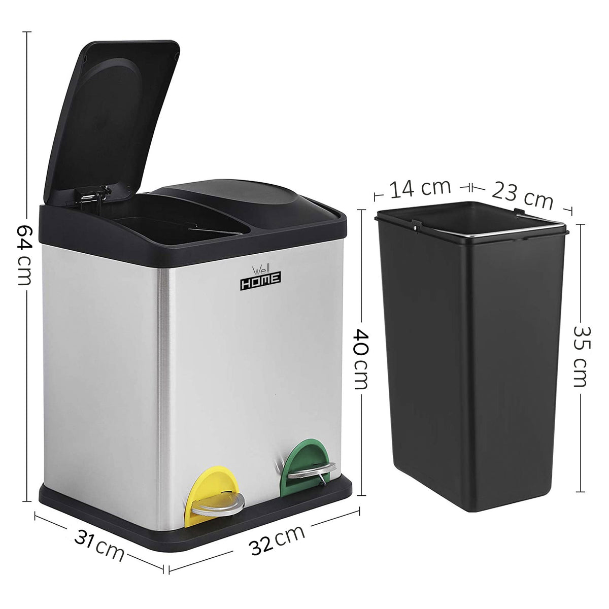Cubo de reciclaje 16 L 2 compartimentos plata (5)