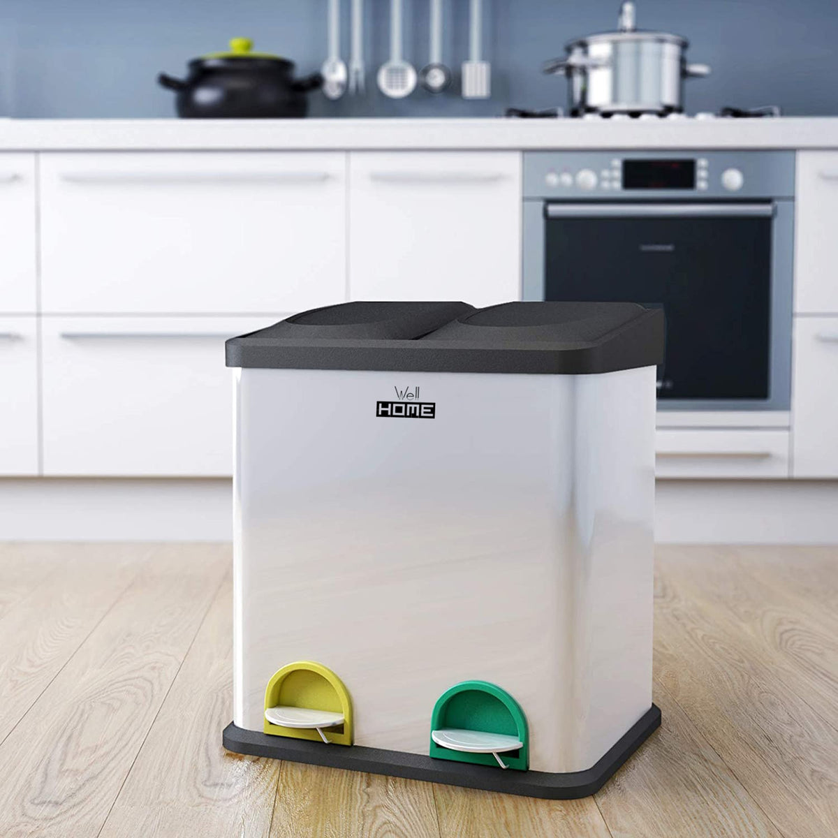 Cubo de reciclaje 16 L 2 compartimentos plata (10)