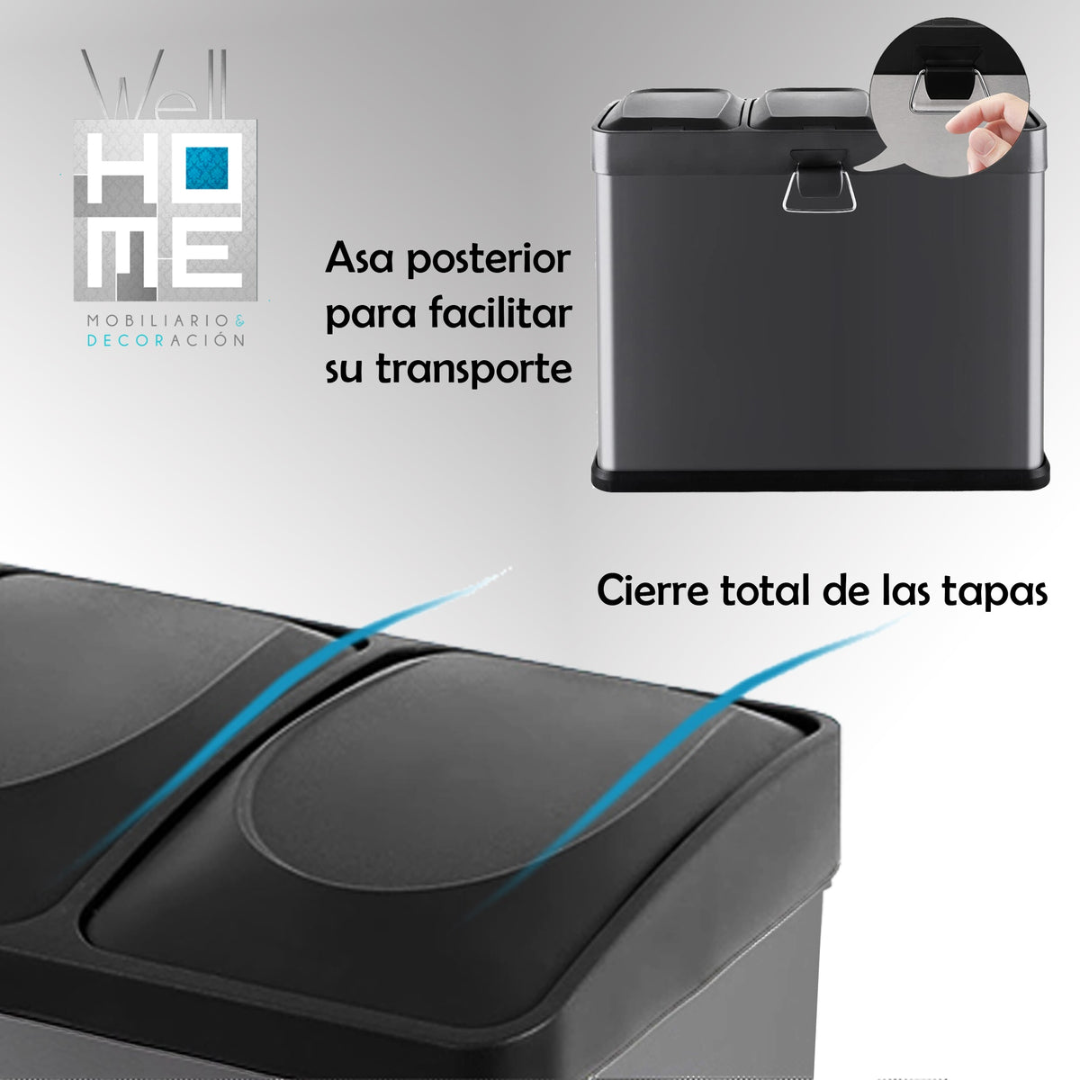 Cubo de reciclaje 45 L 3 compartimentos plata (4)