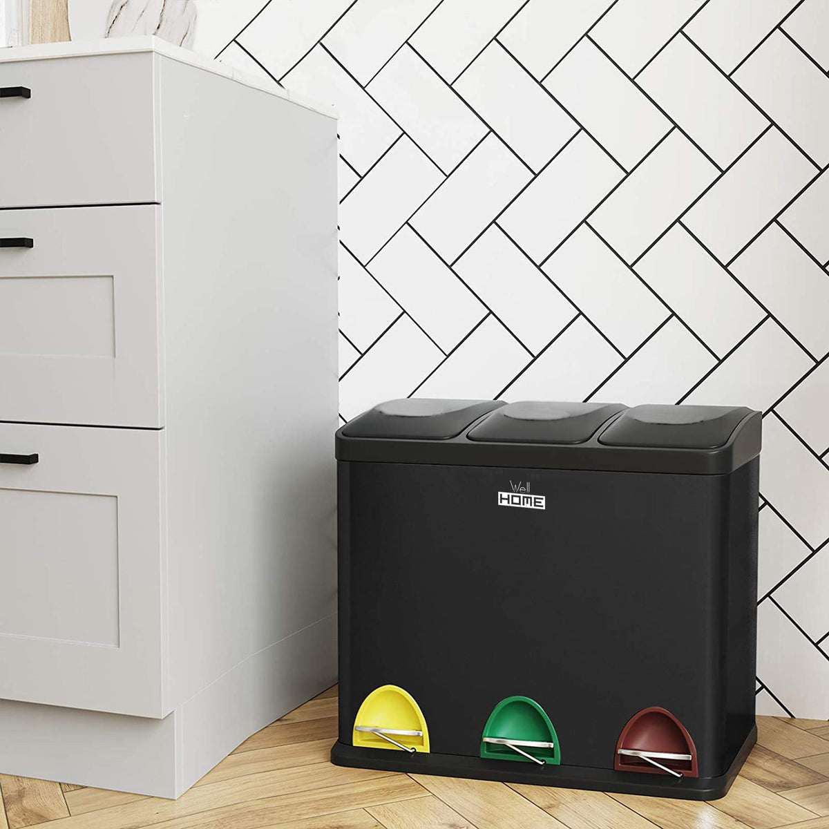 Cubo de reciclaje 45 L 3 compartimentos plata (10)