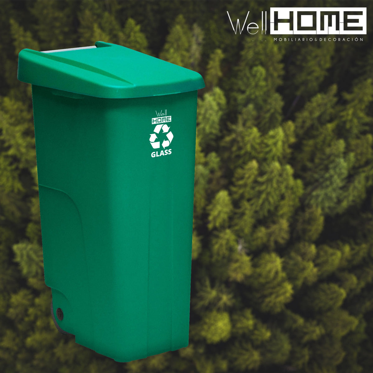 Contenedor de reciclaje Reciclo 110L vidrio con ruedas verde (11)