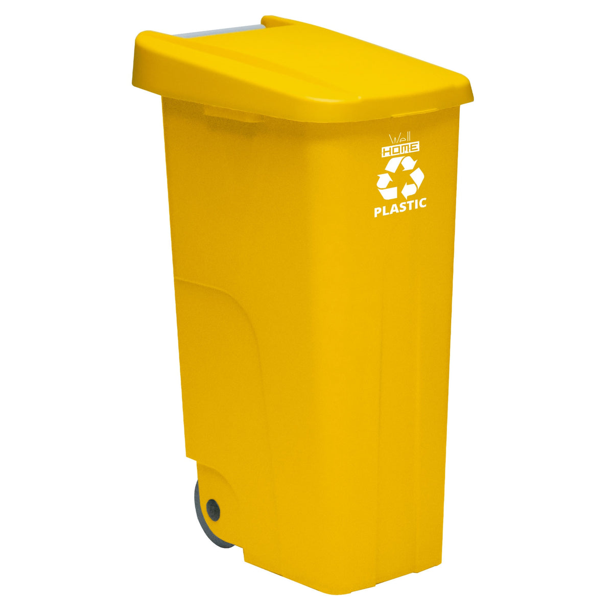 Contenedor de reciclaje plásticos 110L amarillo con ruedas