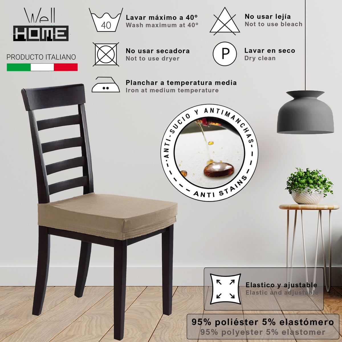 Set 2 fundas de sillas sin respaldo antimanchas crudo (2)