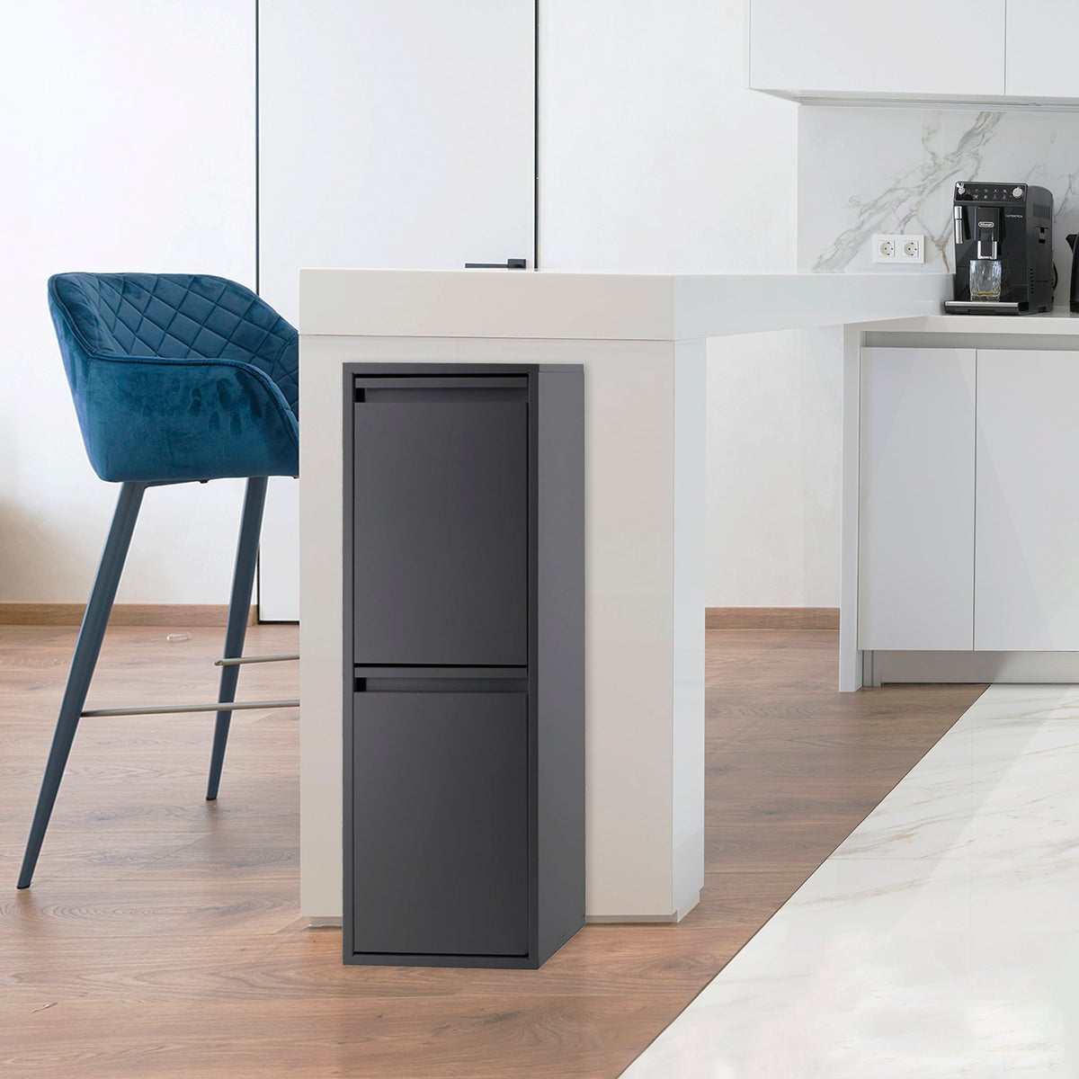 Cubo reciclaje acero 2 compartimentos antracita 90,5cm (9)