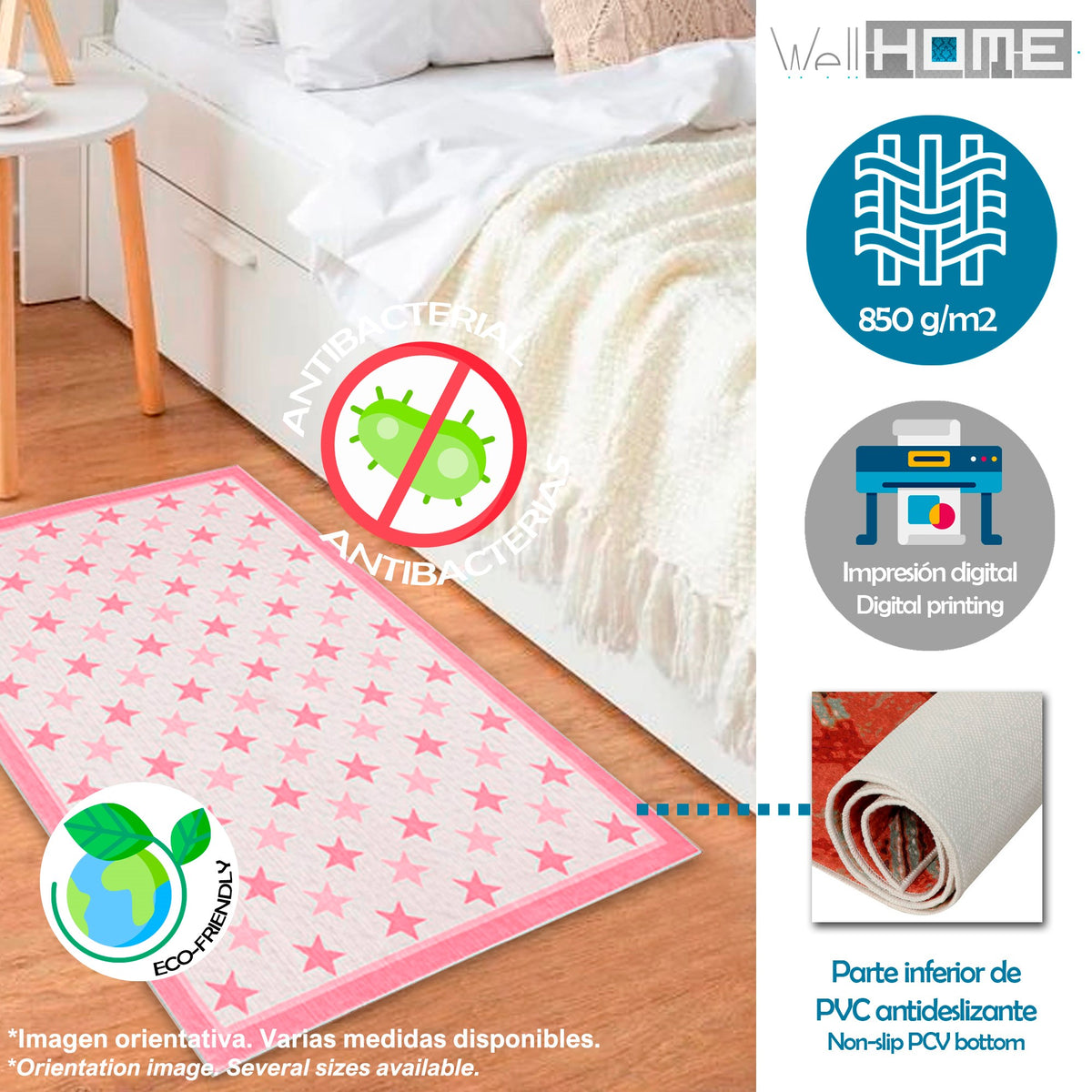 Alfombra poliéster estampada PinkRedStars 80x150cm (3)