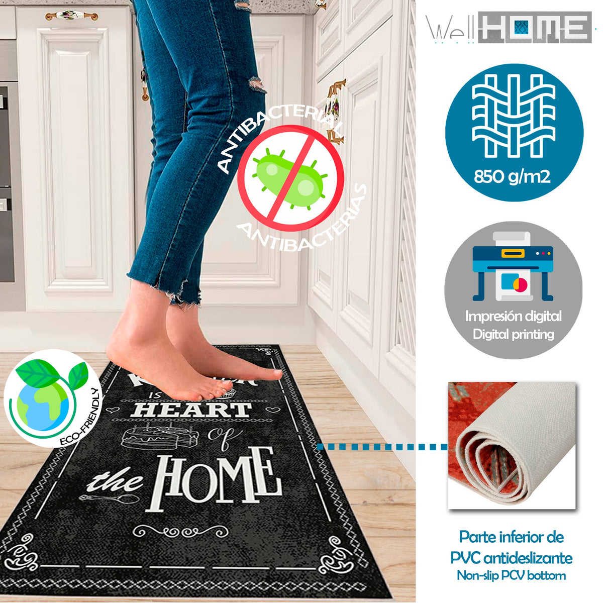 Alfombra poliéster HeartOfTheHome negro 80x150cm (3)