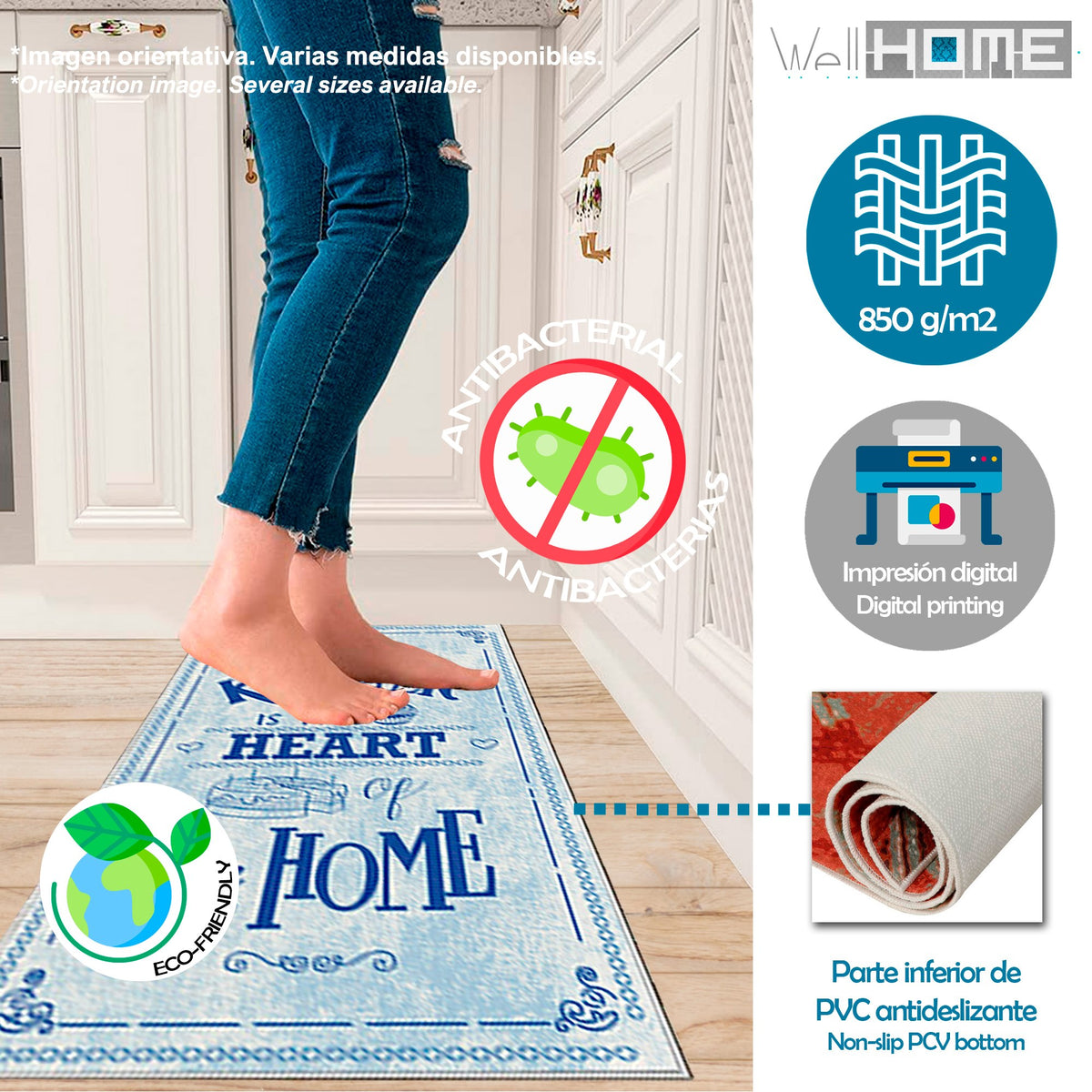 Alfombra poliéster estampada 60x100 cm modelo HeartOfTheHome azul (3)