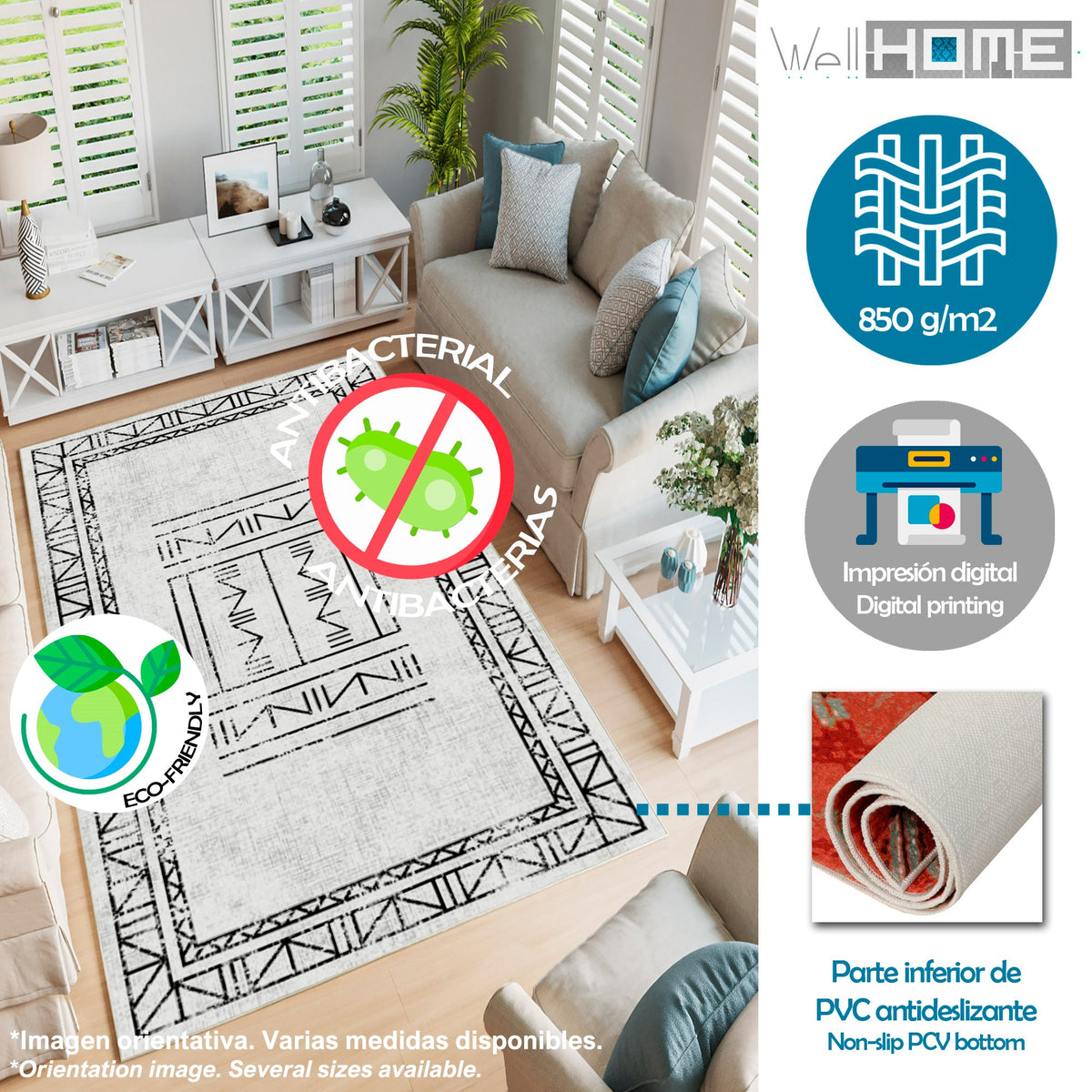 Alfombra poliéster estampada 80x120 cm modelo Nine gris (3)