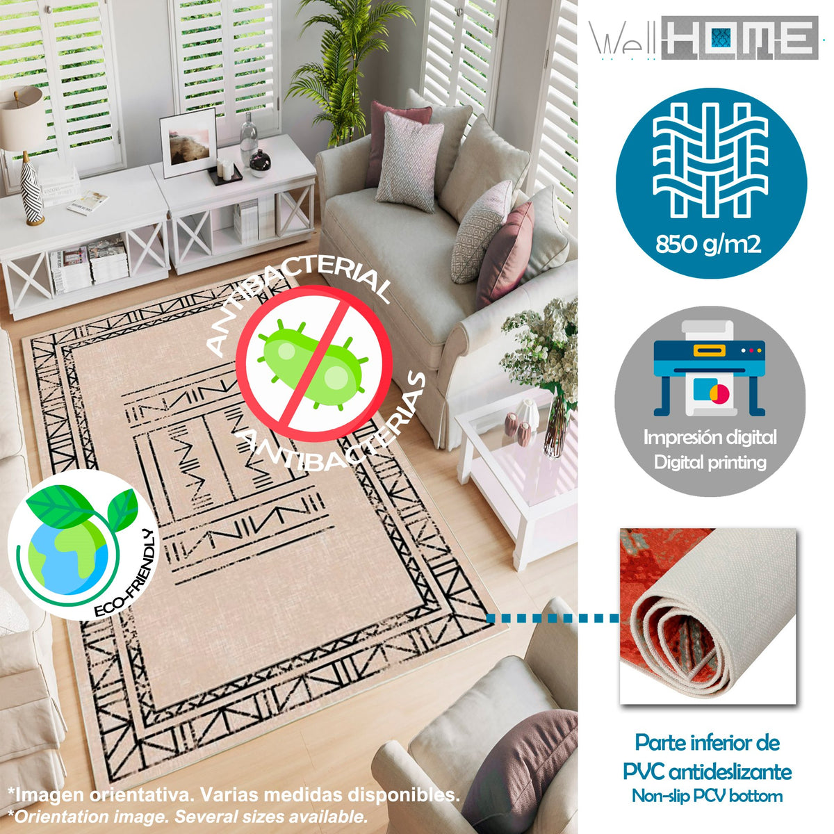 Alfombra poliéster estampada 60x100 cm modelo Nine crema (3)
