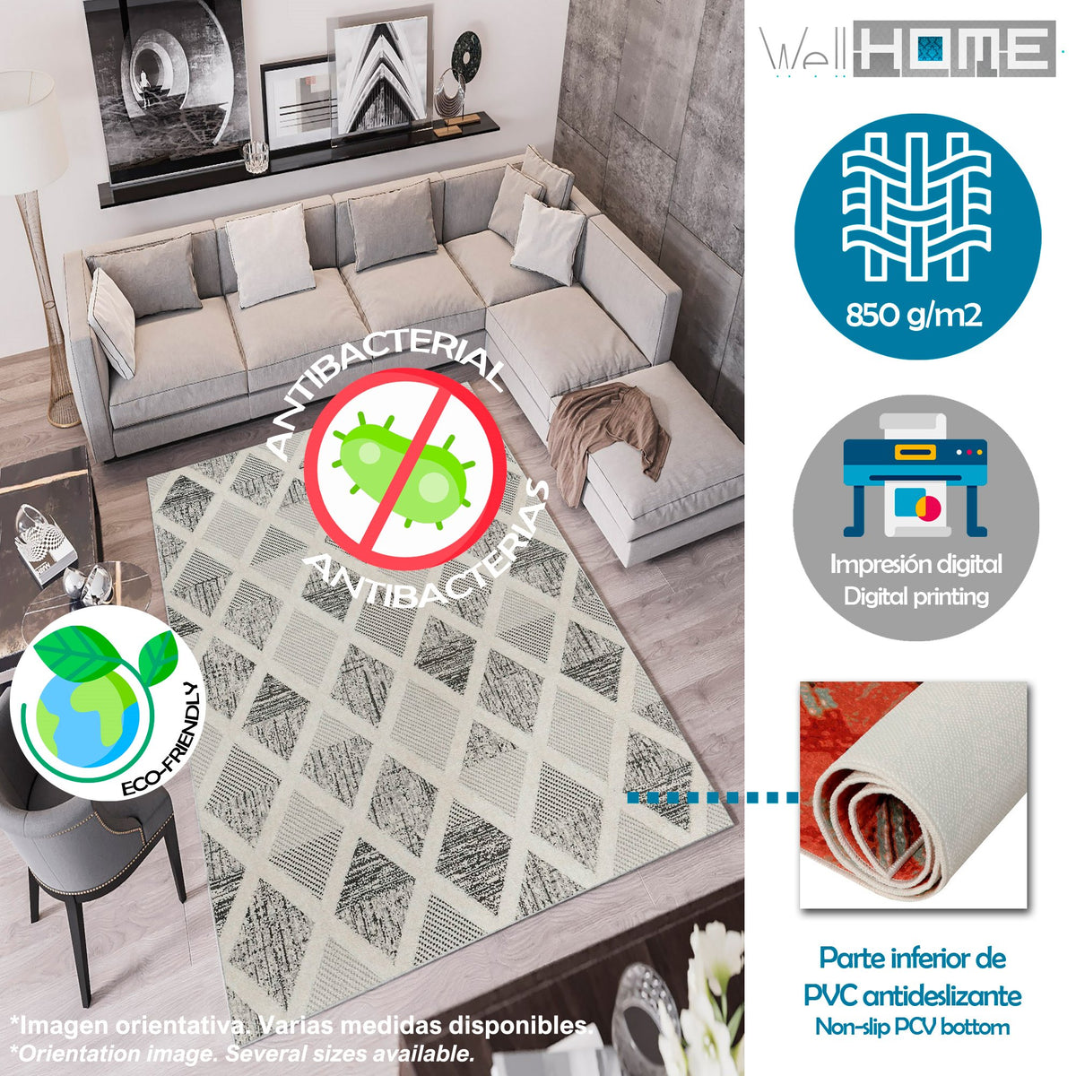 Alfombra poliéster estampada 60x100 cm modelo Rhombus multicolor (3)