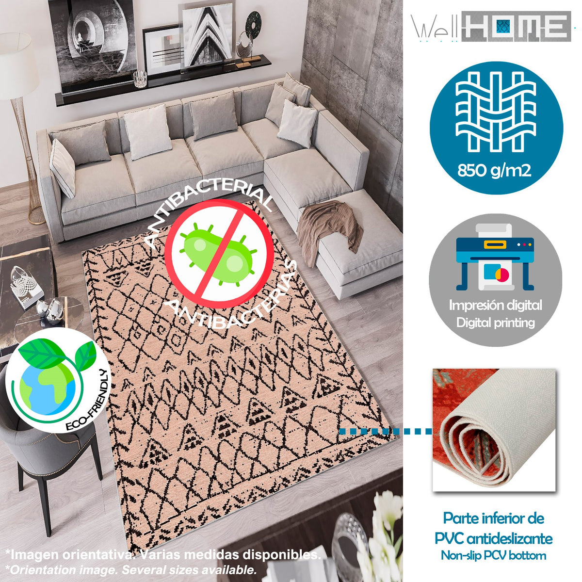 Alfombra poliéster estampada 80x120 cm modelo BattleField crema (3)