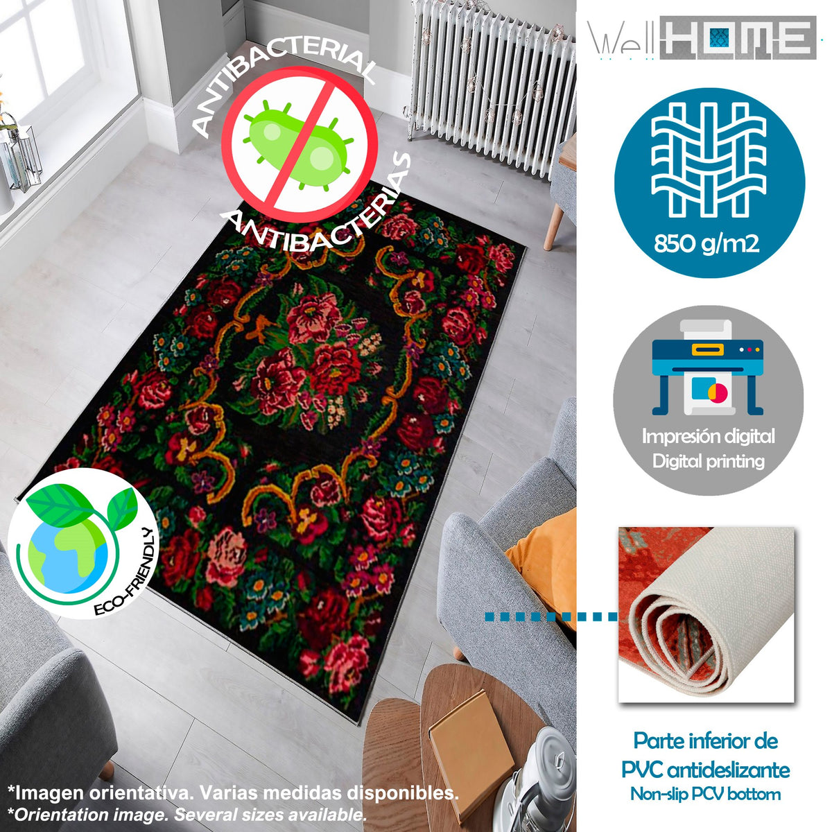 Alfombra poliéster estampada 80x120 cm modelo Flowers multicolor (3)