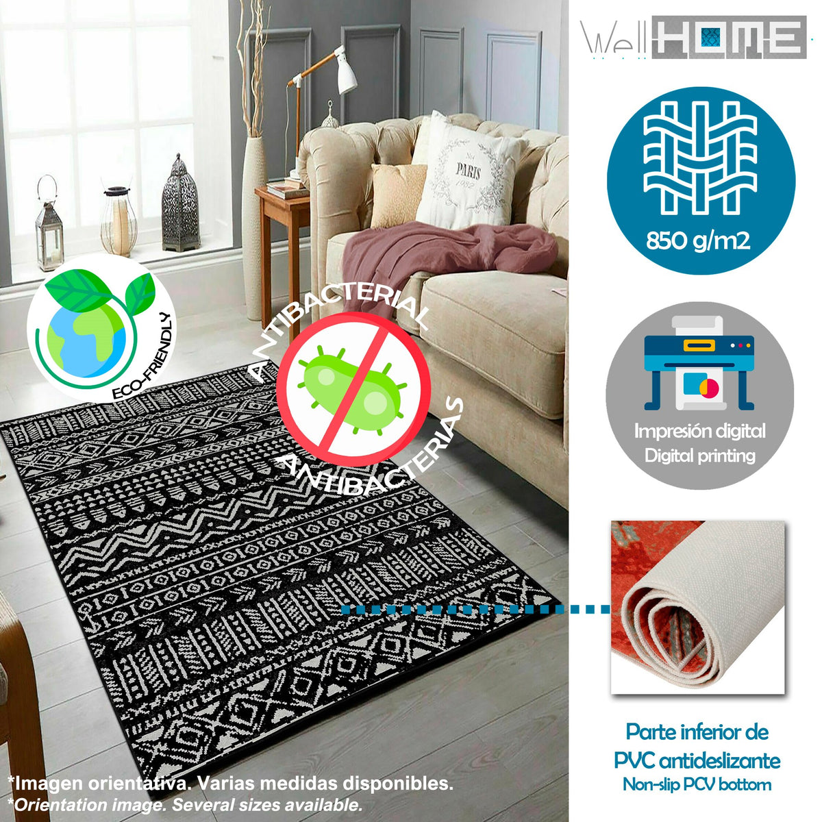Alfombra poliéster estampada MountainRange negro 100x150 (3)