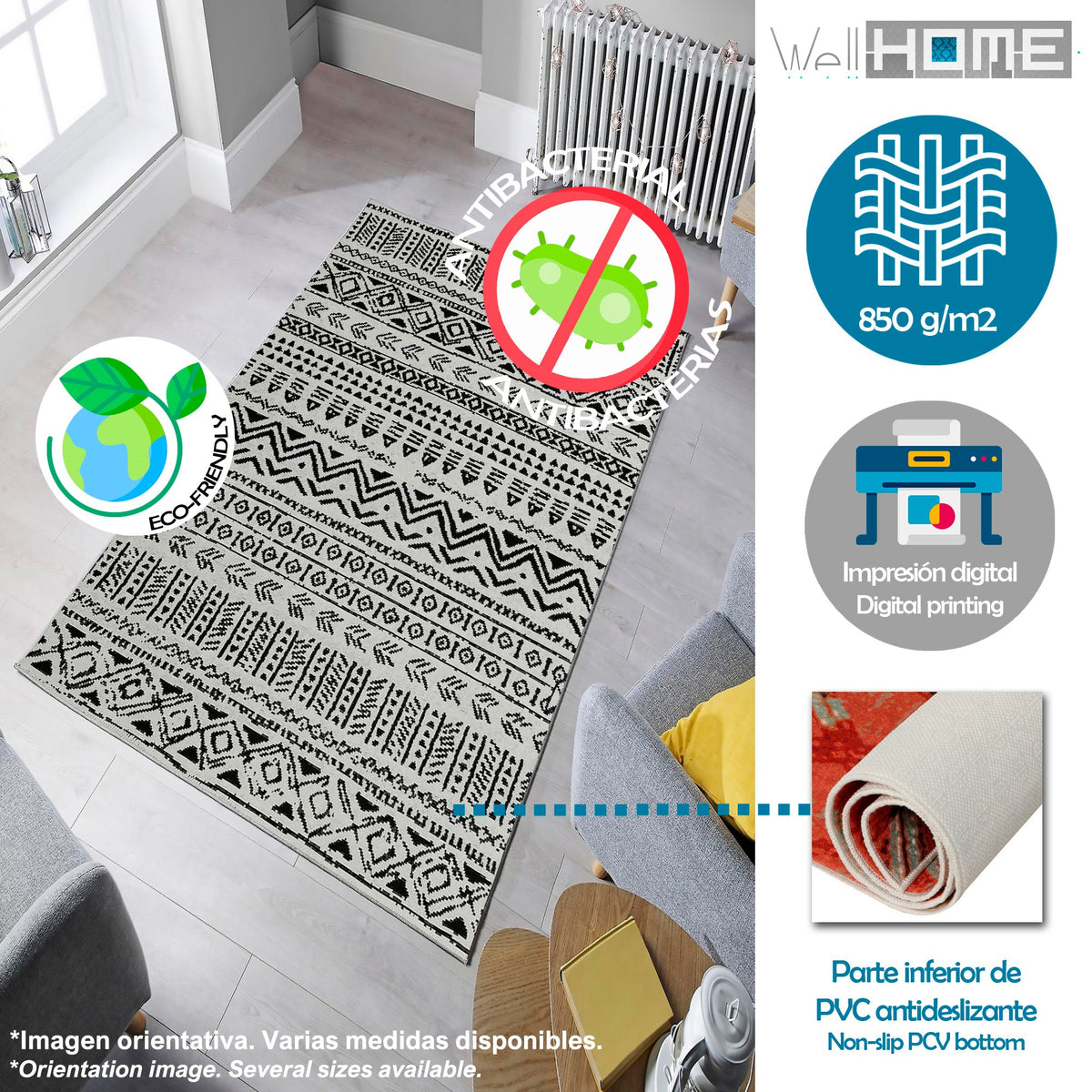 Alfombra poliéster estampada 60x100 cm modelo MountainRange gris (3)