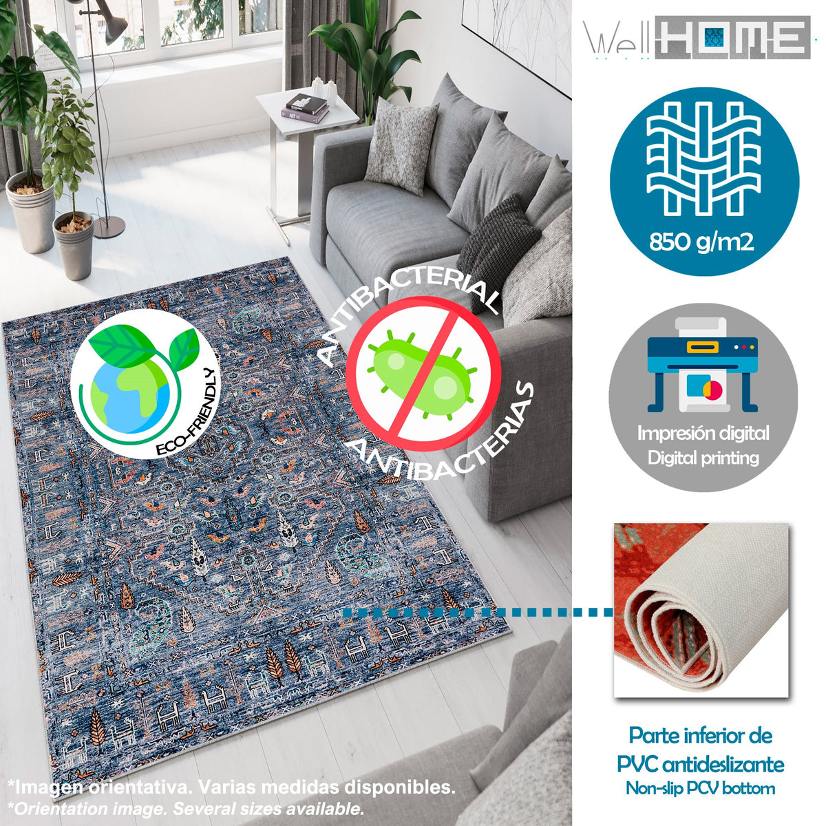 Alfombra poliéster estampada 60x100 cm modelo WH1007 multicolor (3)