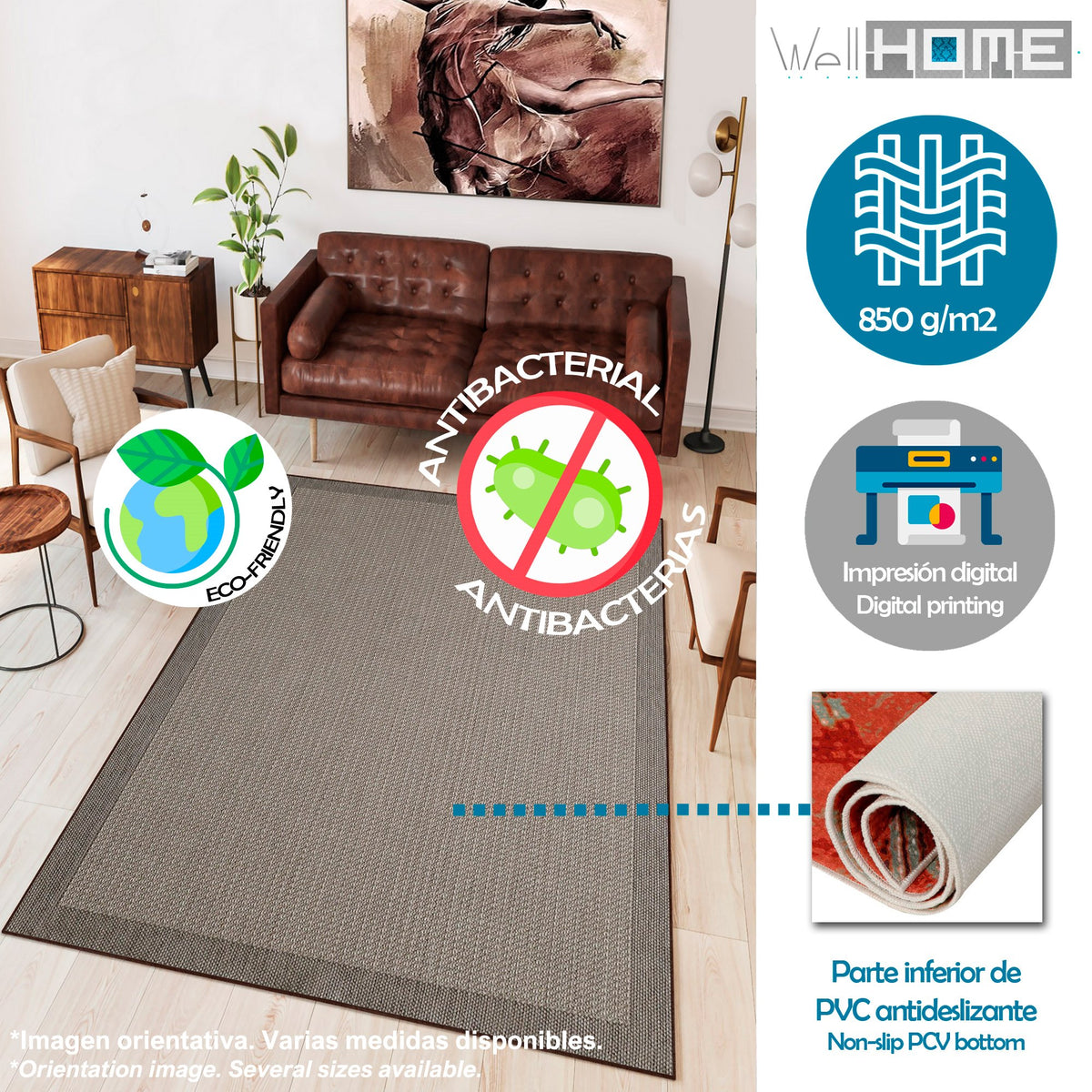 Alfombra poliéster estampada 60x100 cm modelo BrownRim multicolor (3)