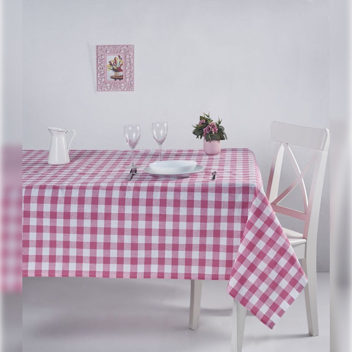 Mantel de cuadros 160x160 cm rosas