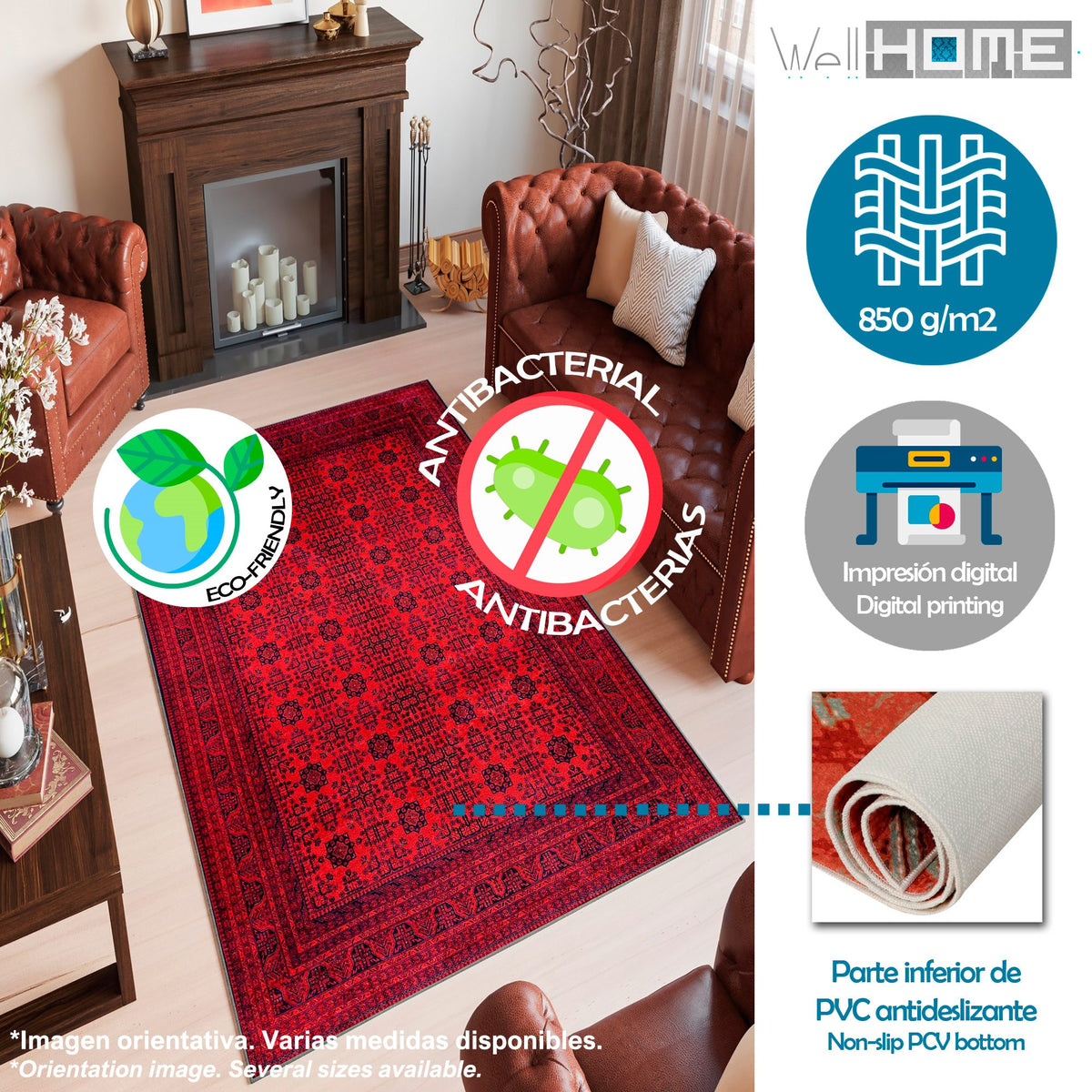 Alfombra poliéster estampada 80x150 cm modelo WH1011 rojo (3)