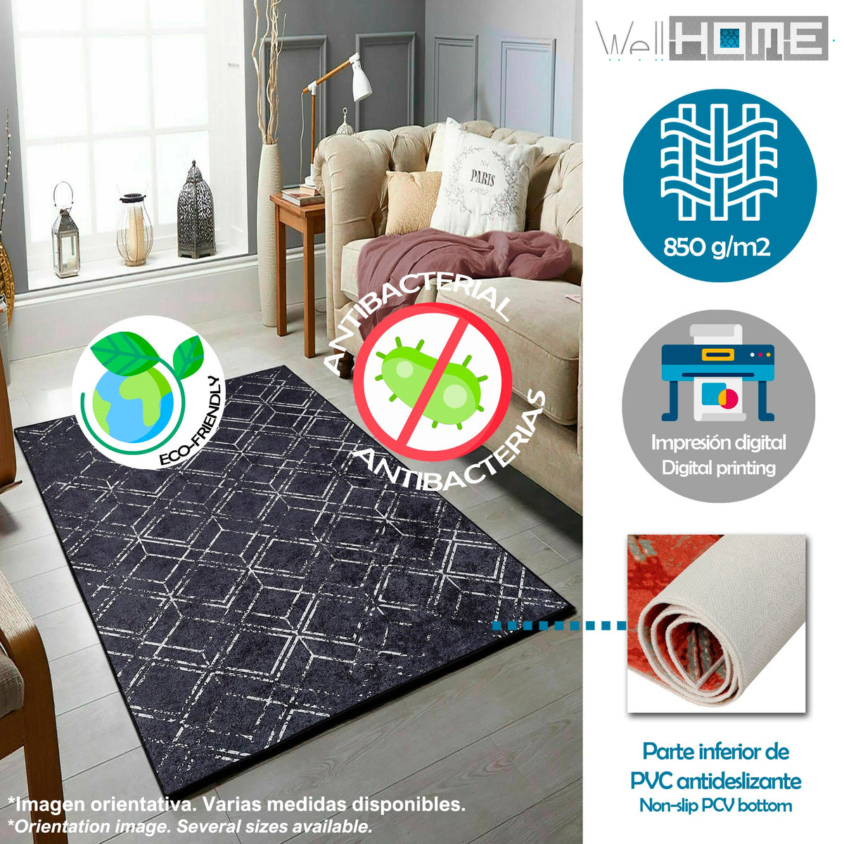 Alfombra poliéster estampada 80x120 cm modelo WH1021 multicolor (3)