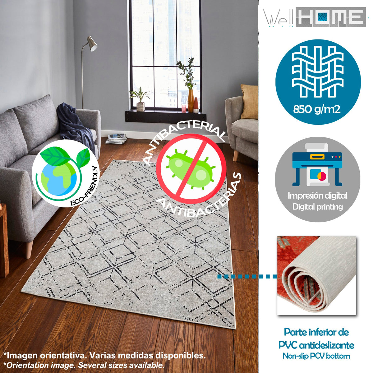Alfombra poliéster estampada 80x150 cm modelo WH1022 multicolor (3)