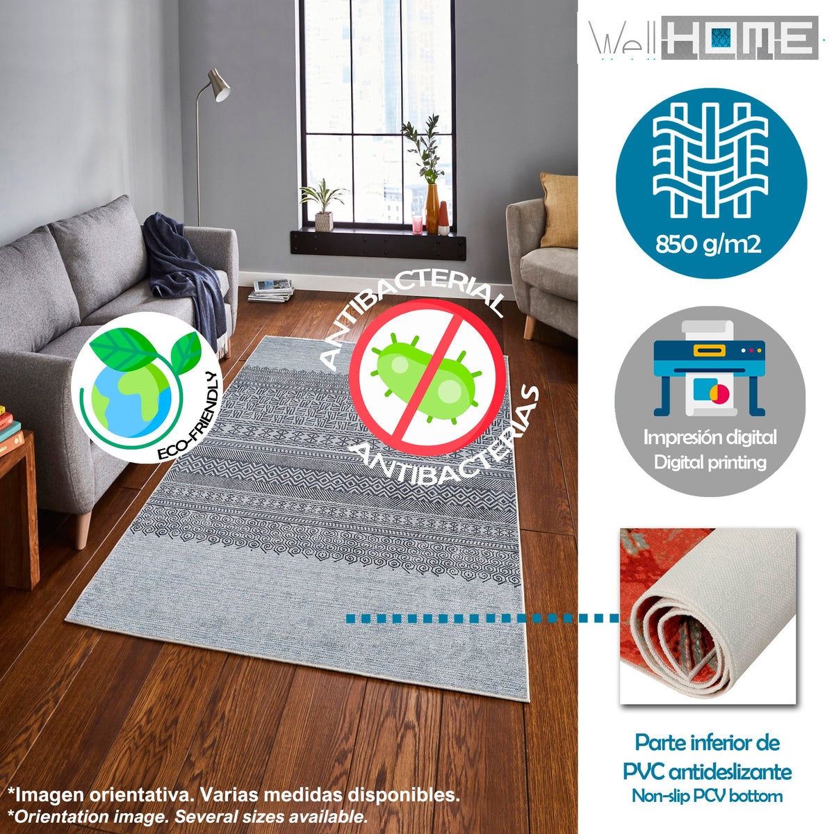 Alfombra poliéster estampada 100x200 cm modelo WH1024 multicolor (3)