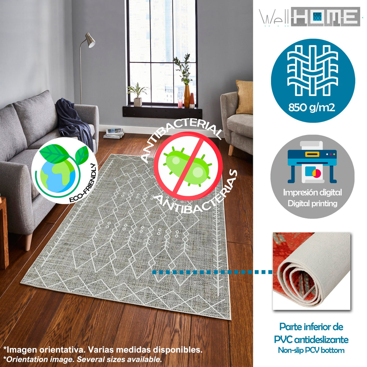 Alfombra poliéster estampada 80x150 cm modelo TheWedding gris (3)