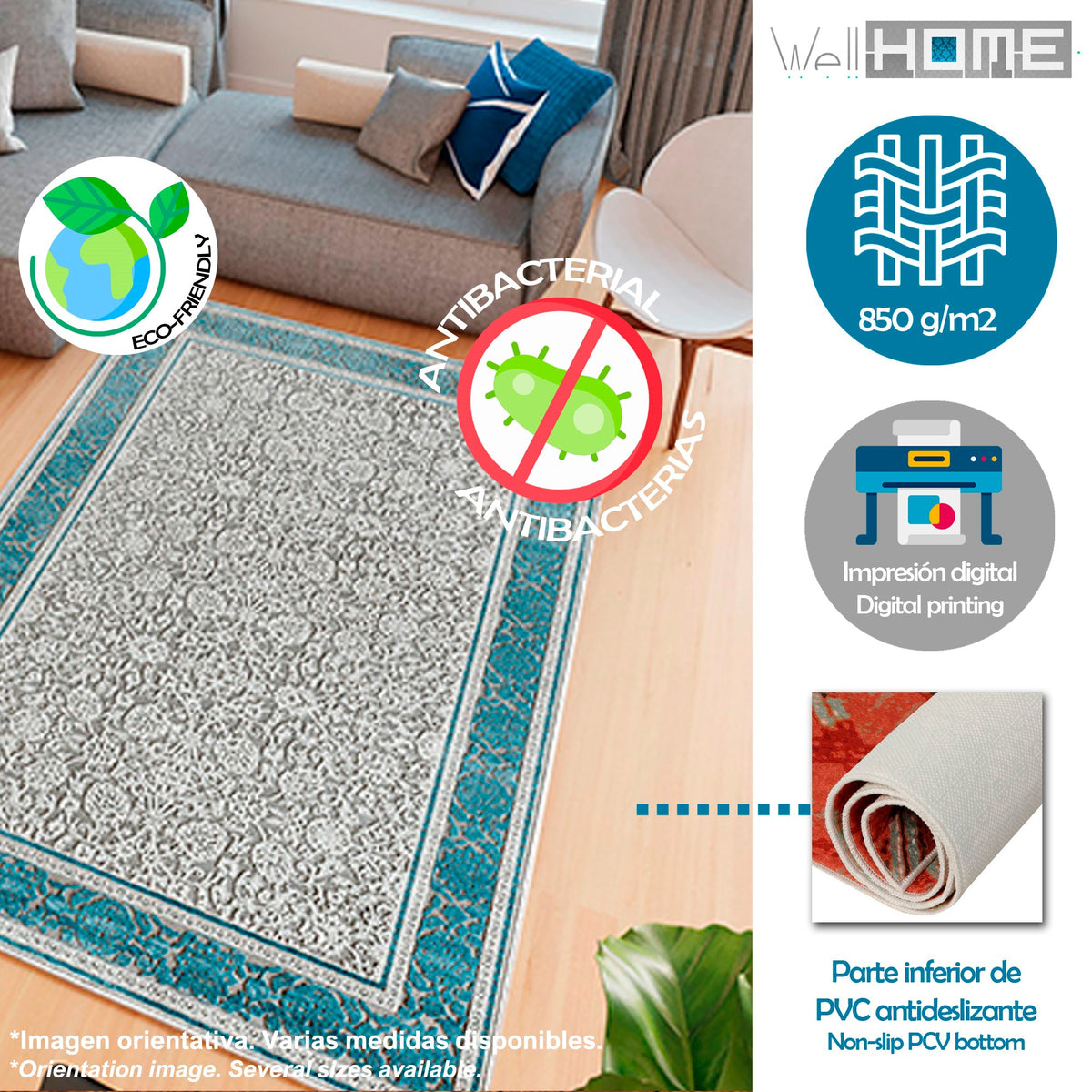 Alfombra poliéster estampada 80x120 cm modelo WH1030 multicolor (3)