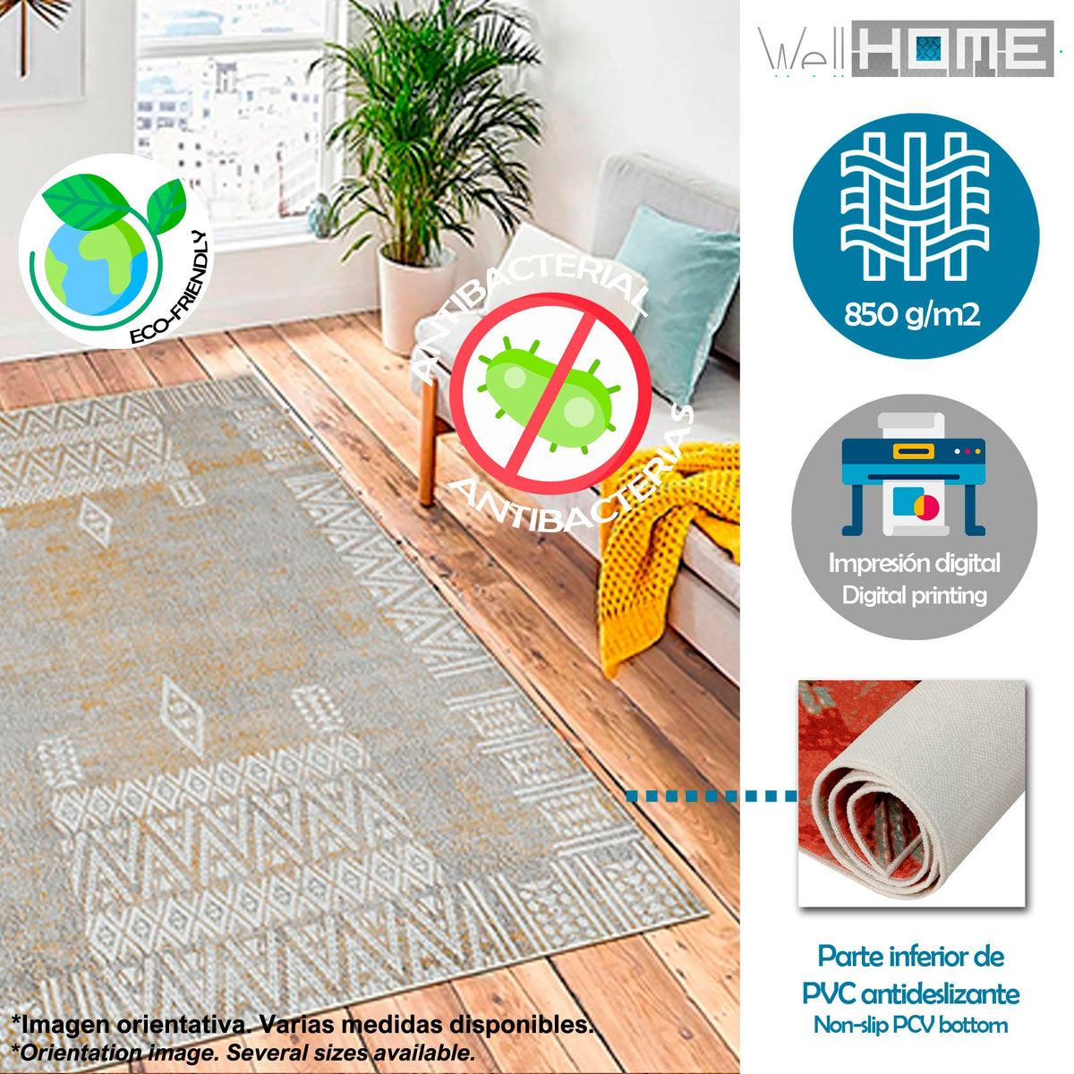 Alfombra poliéster estampada 60x100 cm modelo WH1031 multicolor (3)