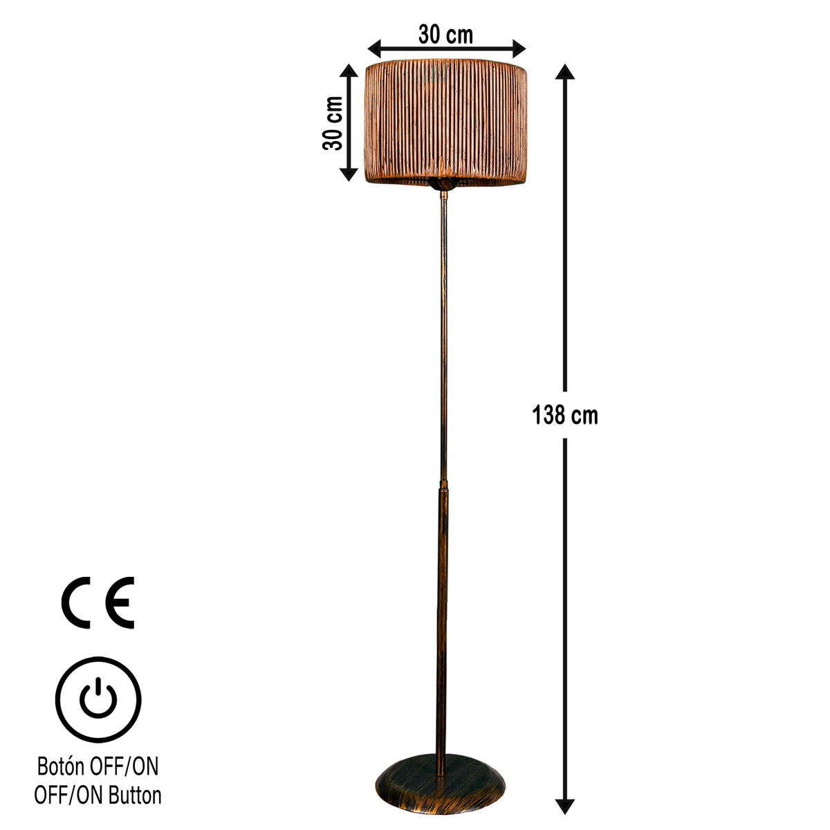 Lámpara de pie 135 cm natural casquillo E27 max 60W (3)