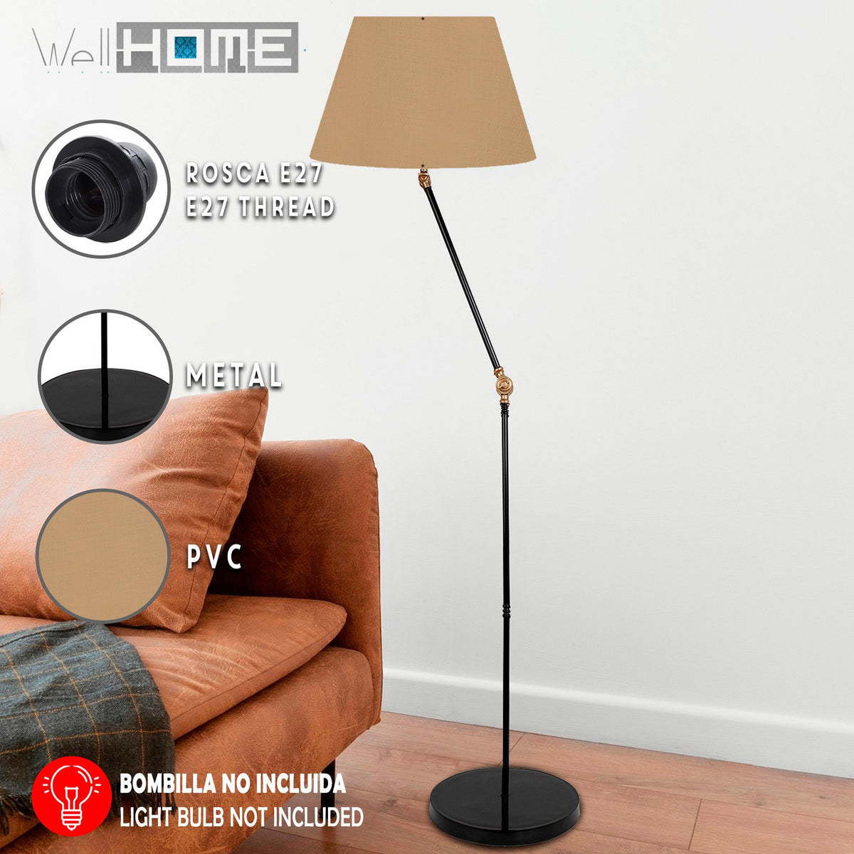 Lámpara de pie E27 marrón claro colección Konstanz H150cm (2)