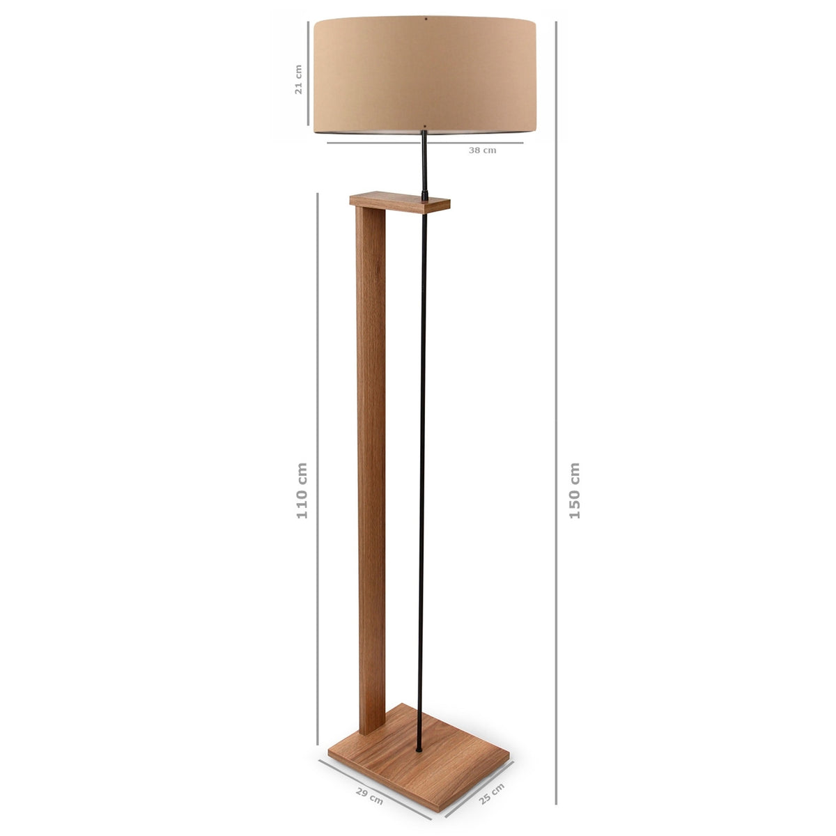 Lámpara de pie 150 cm marrón claro casquillo E27 Max 60 W (3)