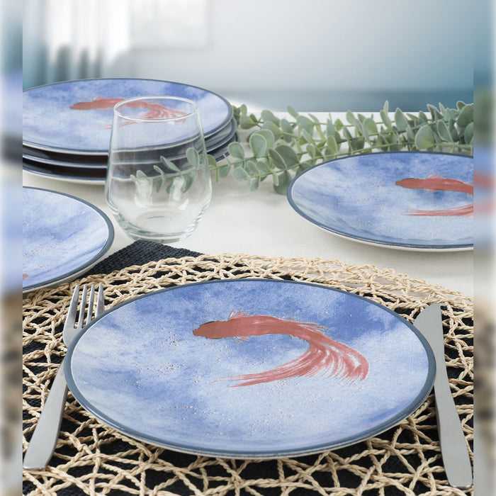 Set 6 platos postre cerámica pez 20x20x2,5 cm