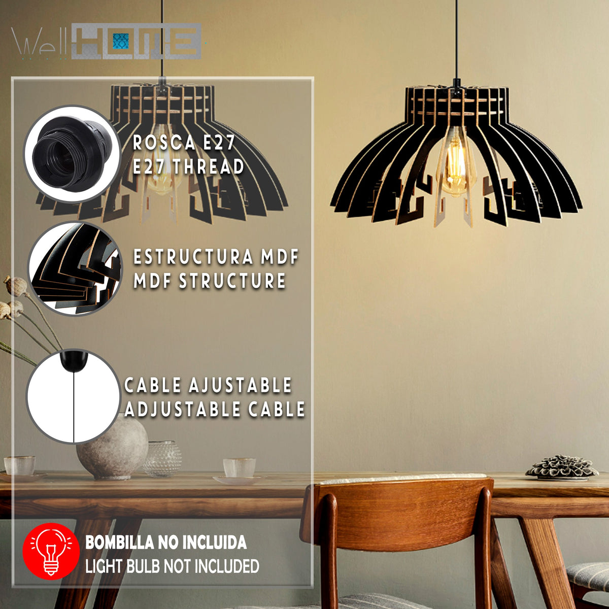 2 lámparas techo cúpula 55cm negro colección Covadonga (2)