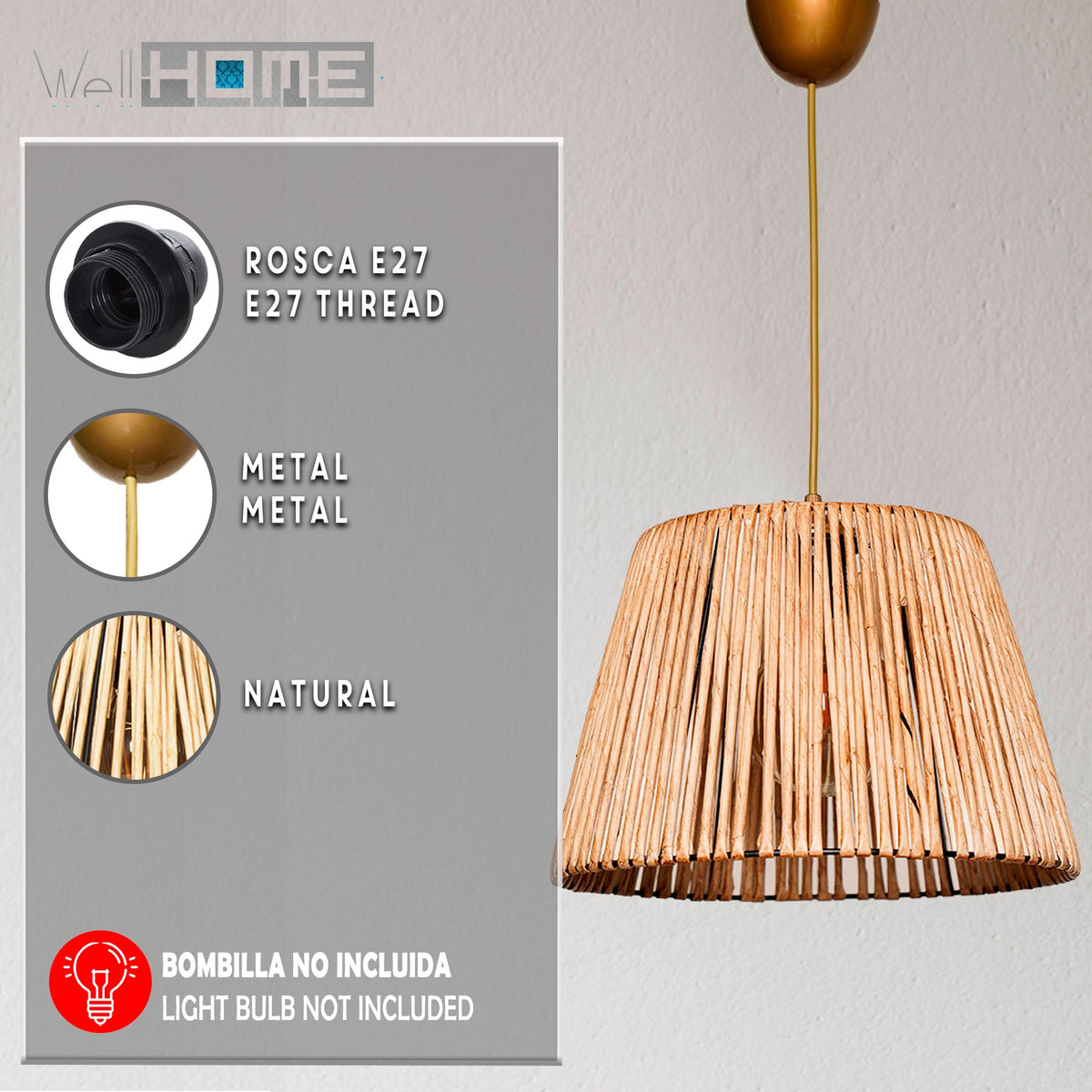 Lámpara de techo 70 cm natural E27 Max 60W (2)