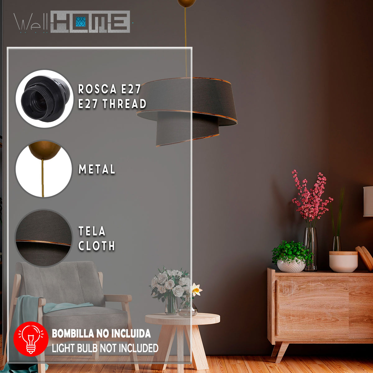 Lámpara de techo 70 cm oro y antracita E27 Max 60W (2)