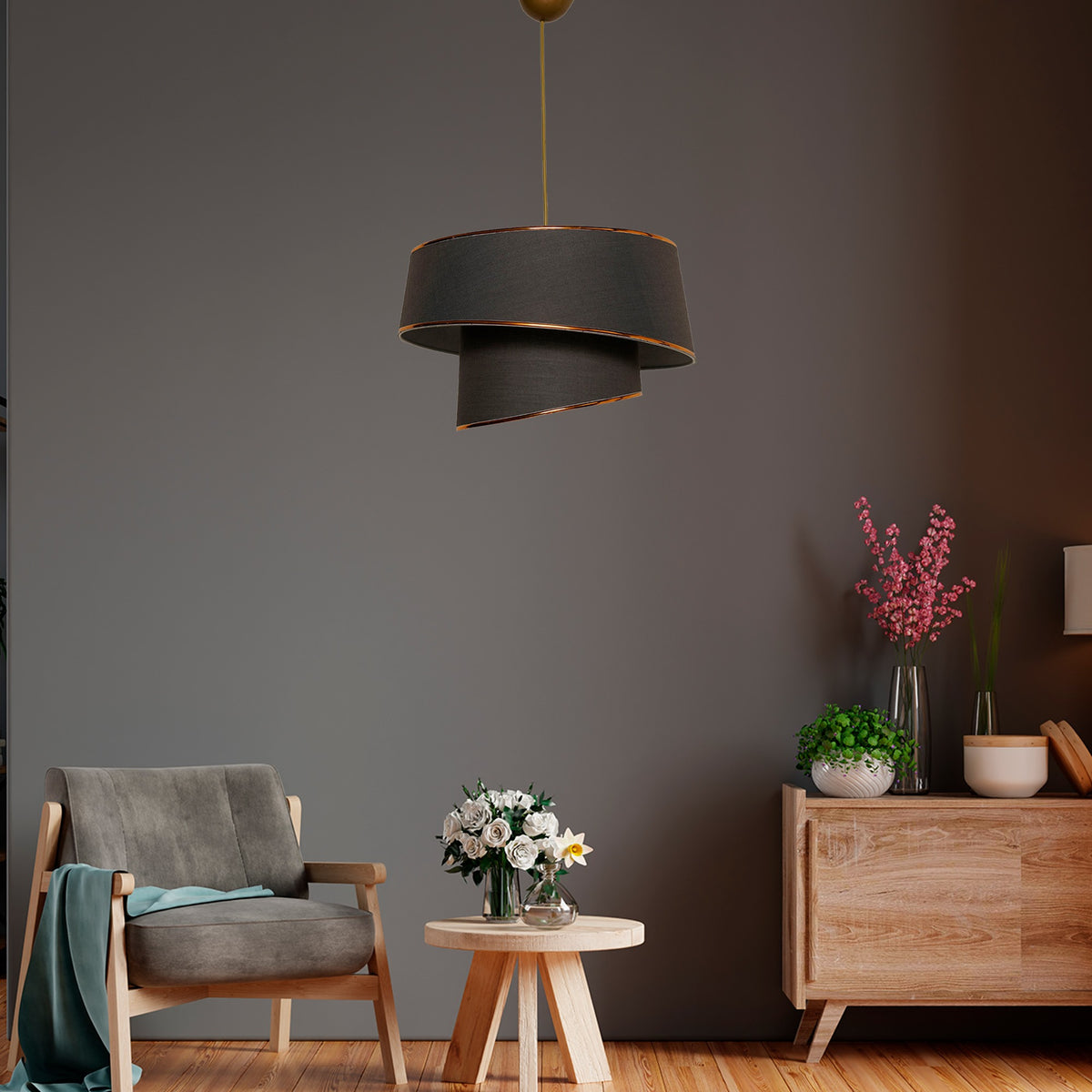 Lámpara de techo 70 cm oro y antracita E27 Max 60W (4)