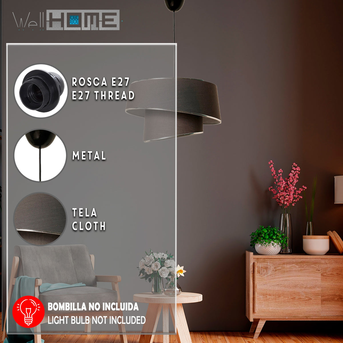 Lámpara de techo 70 cm plata y antracita E27 Max 60W (2)
