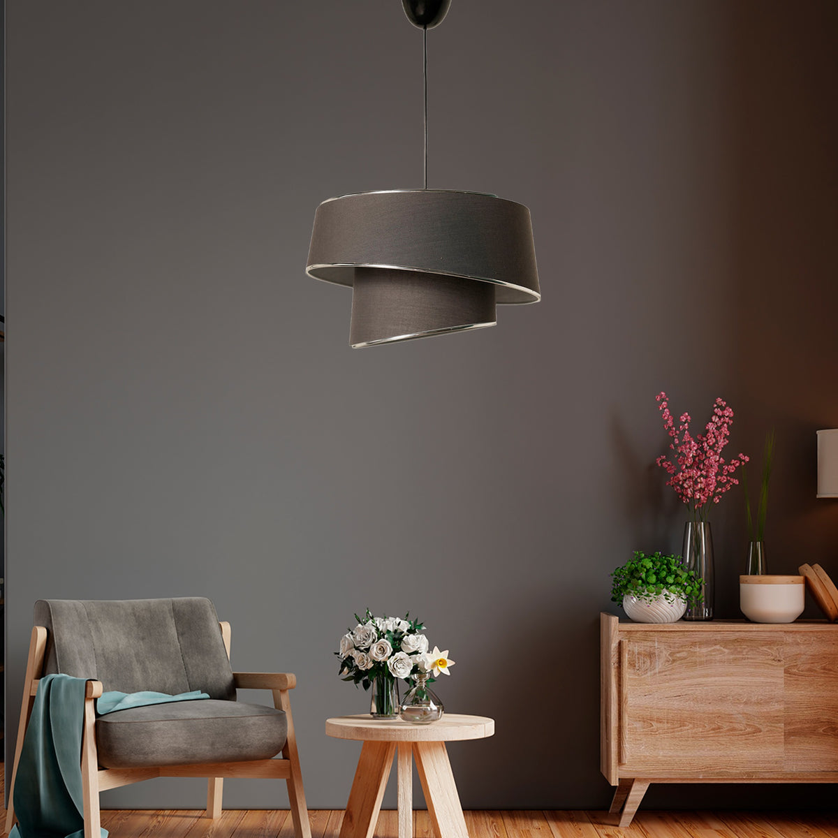 Lámpara de techo 70 cm plata y antracita E27 Max 60W (4)