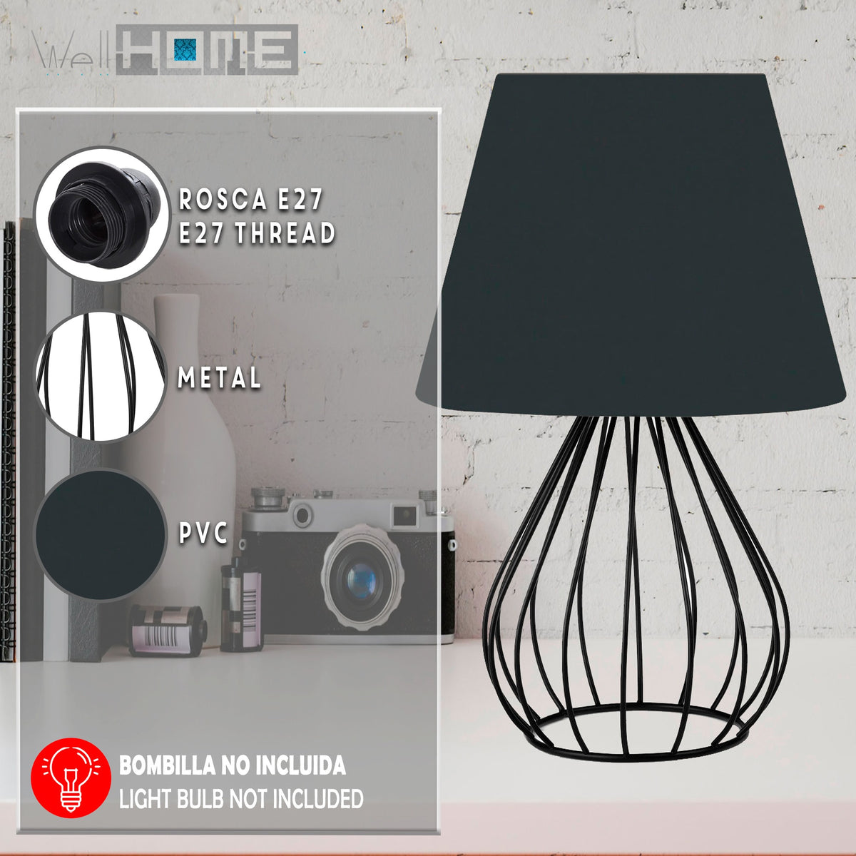 Lámpara de noche 36cm antracita tipo E27 máx 60W (2)