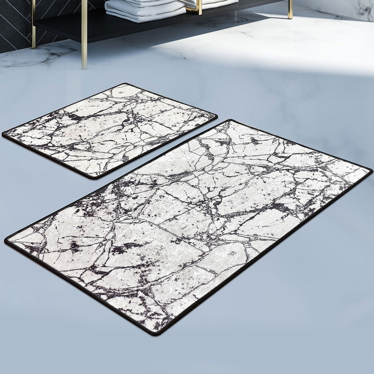 Set alfombras de baño 2 pzs blanca y negra (3)