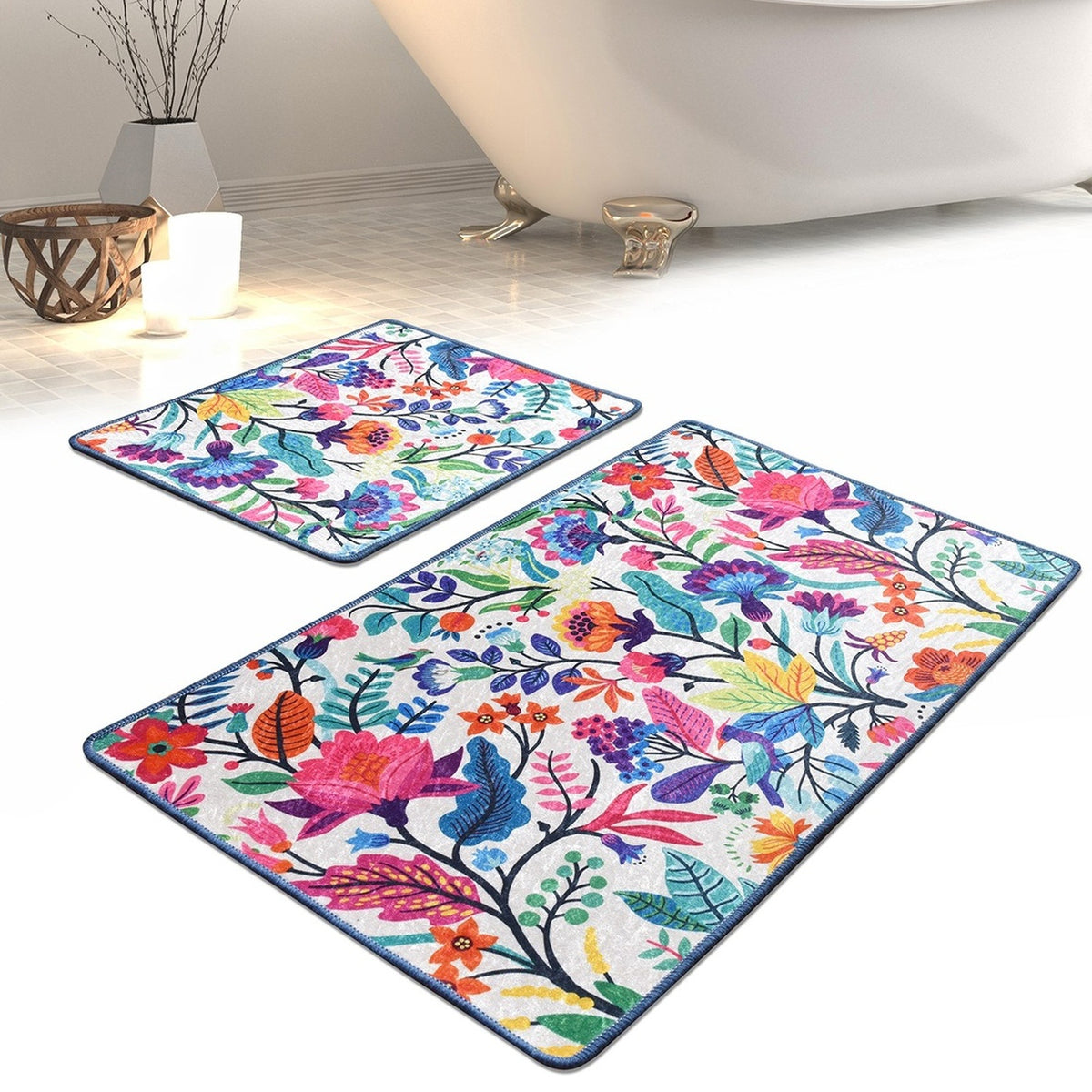 Set alfombras de baño 2 pzs flores de colores