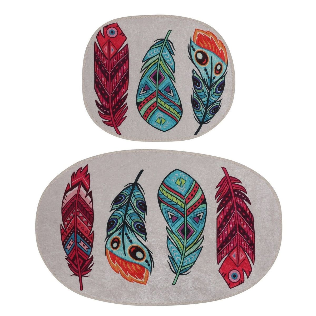 Set alfombras de baño 2 pzs plumas de colores (3)