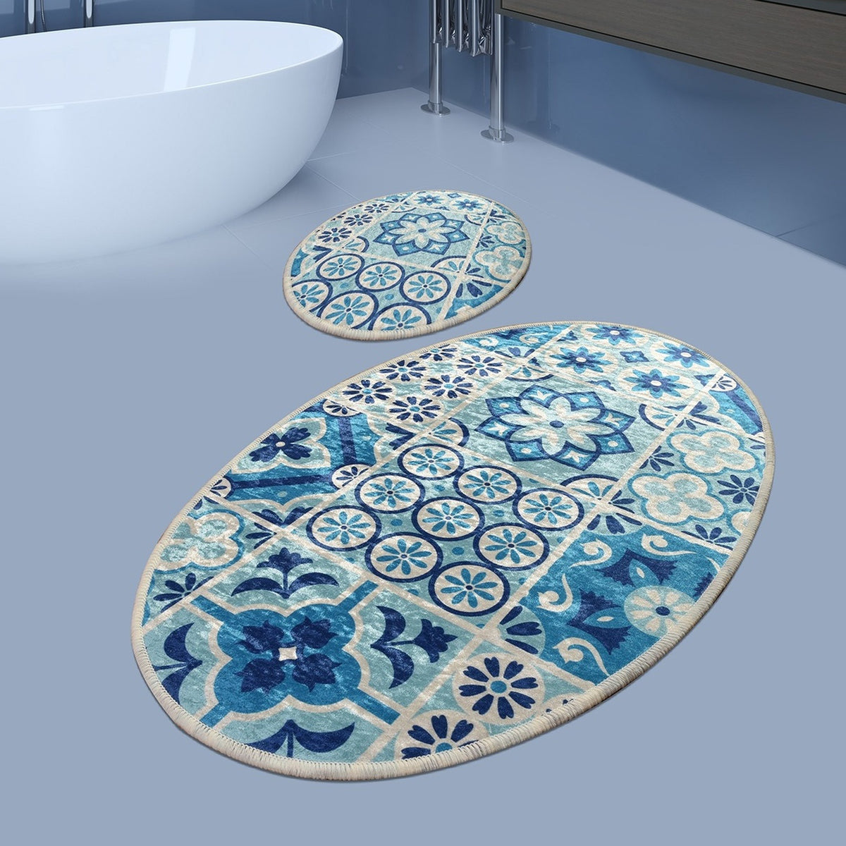 Set alfombras de baño 2 pzs mosaico azul (3)