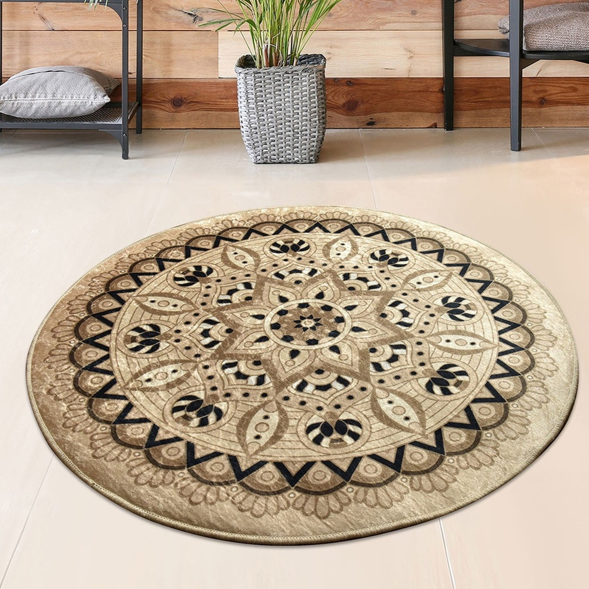 Alfombra de baño mandala crema y negro (3)