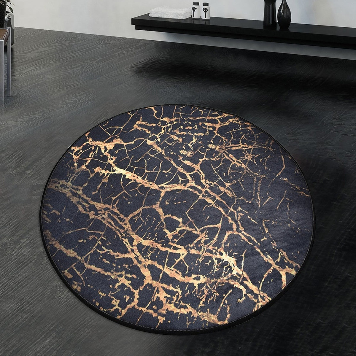 Alfombra de baño negra y naranja (3)