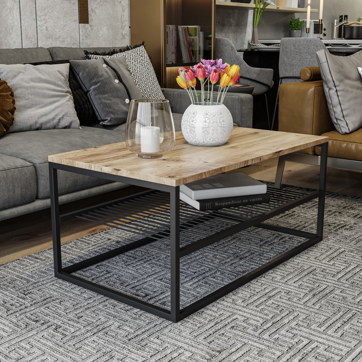 Mesa de centro patas metal 95x43x55 cm (3)