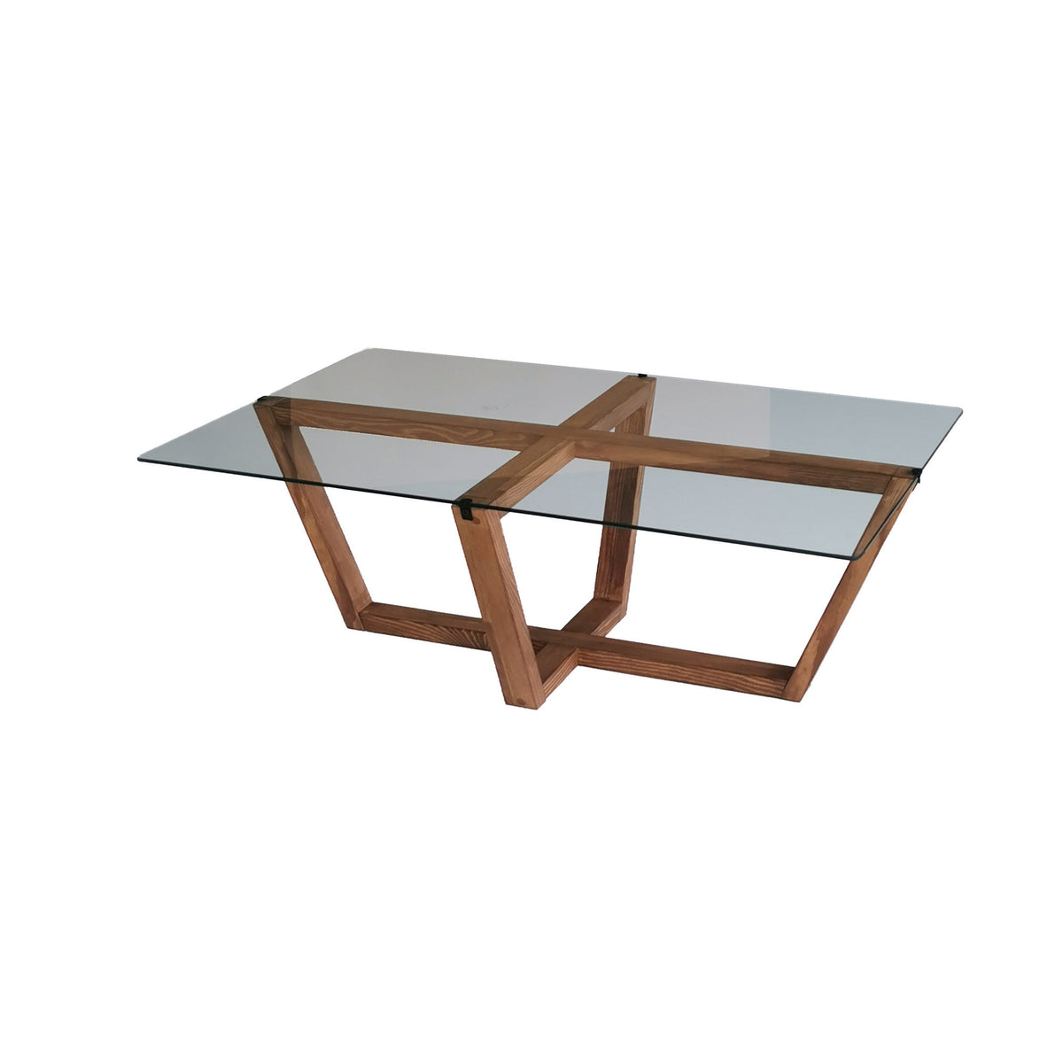 Mesa de centro vidrio templado y melamina nogal 105x65x35cm