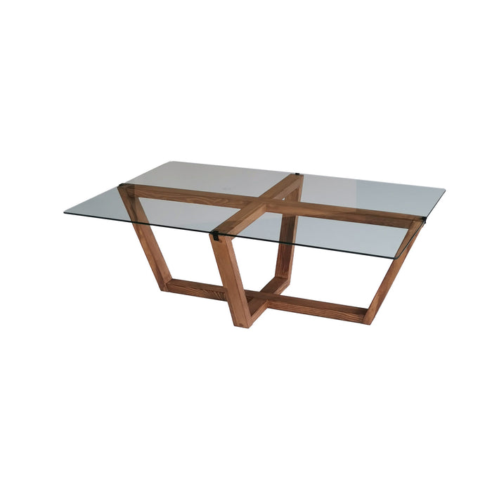 Mesa de centro vidrio templado y melamina nogal 105x65x35cm